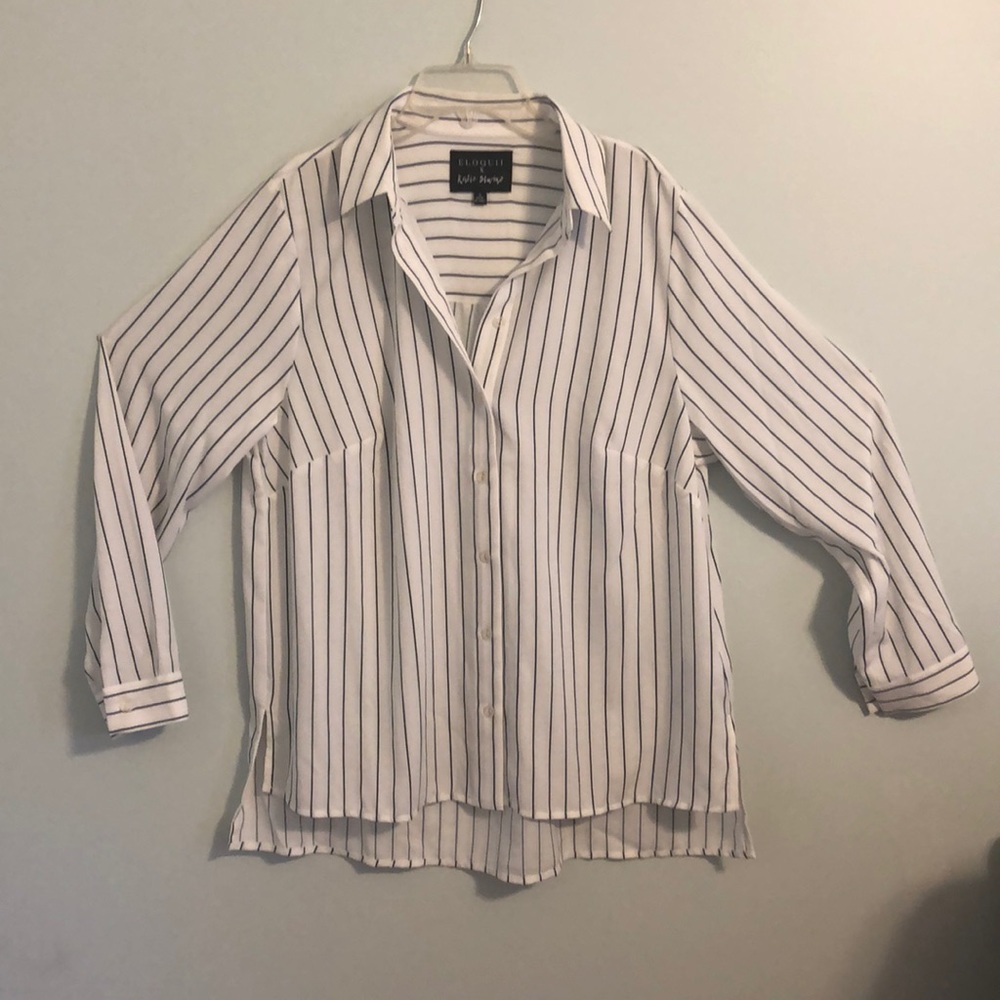 Classy White Striped Blouse, Eloquii X, Size 12